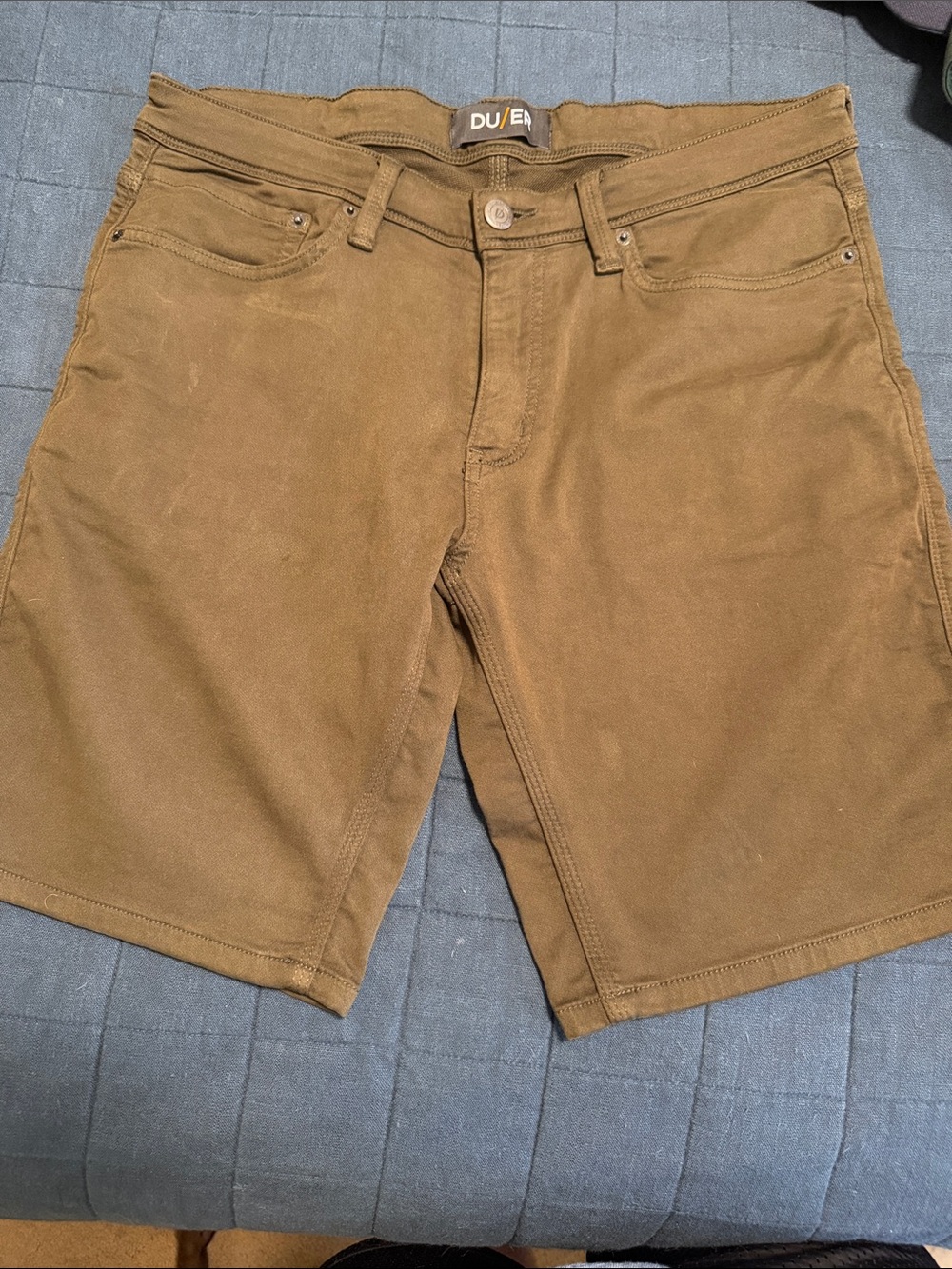 DU/ER Men's olive green Flat-Front Performance Shorts